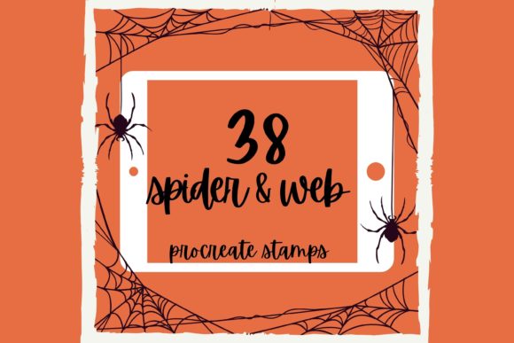 38 Spider and Web Procreate Stamps for Halloween Art