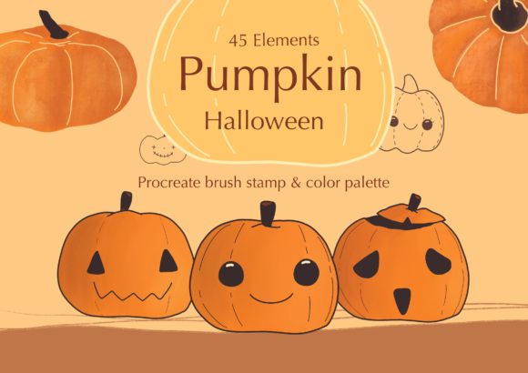 Hand-Drawn Pumpkin Stamps for Procreate Halloween Art